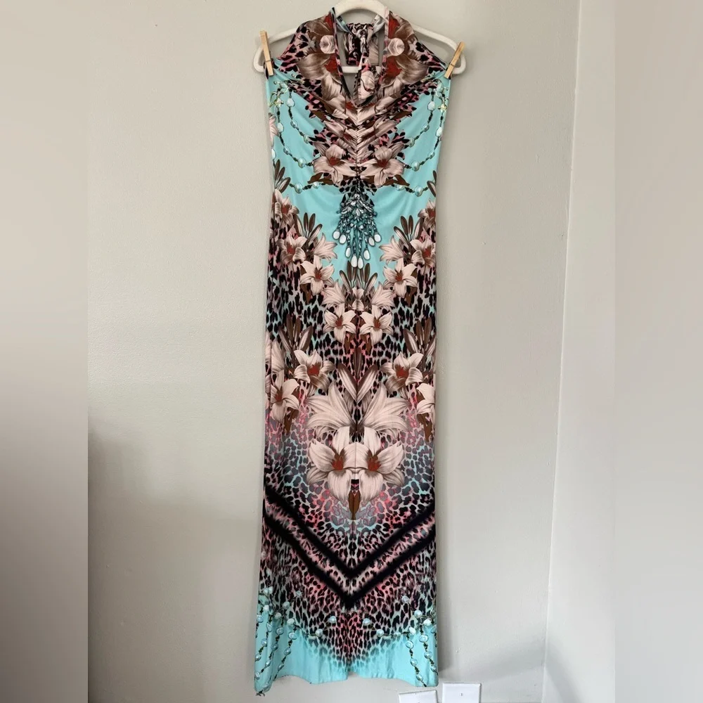Venus Halter Floral & Animal Print Maxi Dress - Medium - Picture 2 of 9